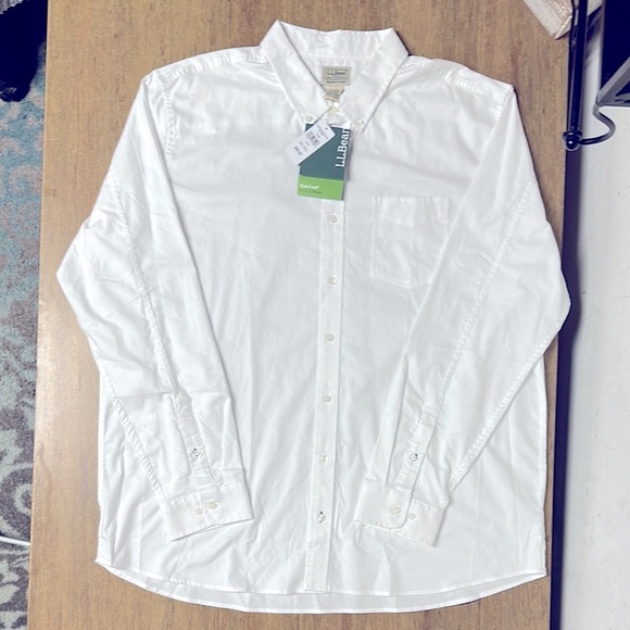 LL Bean Nwt tall true cool slightly fitted stretchy white button down shirt - Picture 2 of 8